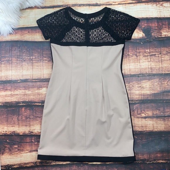 AGB Tan Nude Black Lace Sleeves Dress - Picture 5 of 6